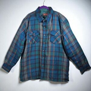 VTG Allen Wickfield Outdoor Outfitters Shacket Men XL‎ Plaid Quilted Wool Blend